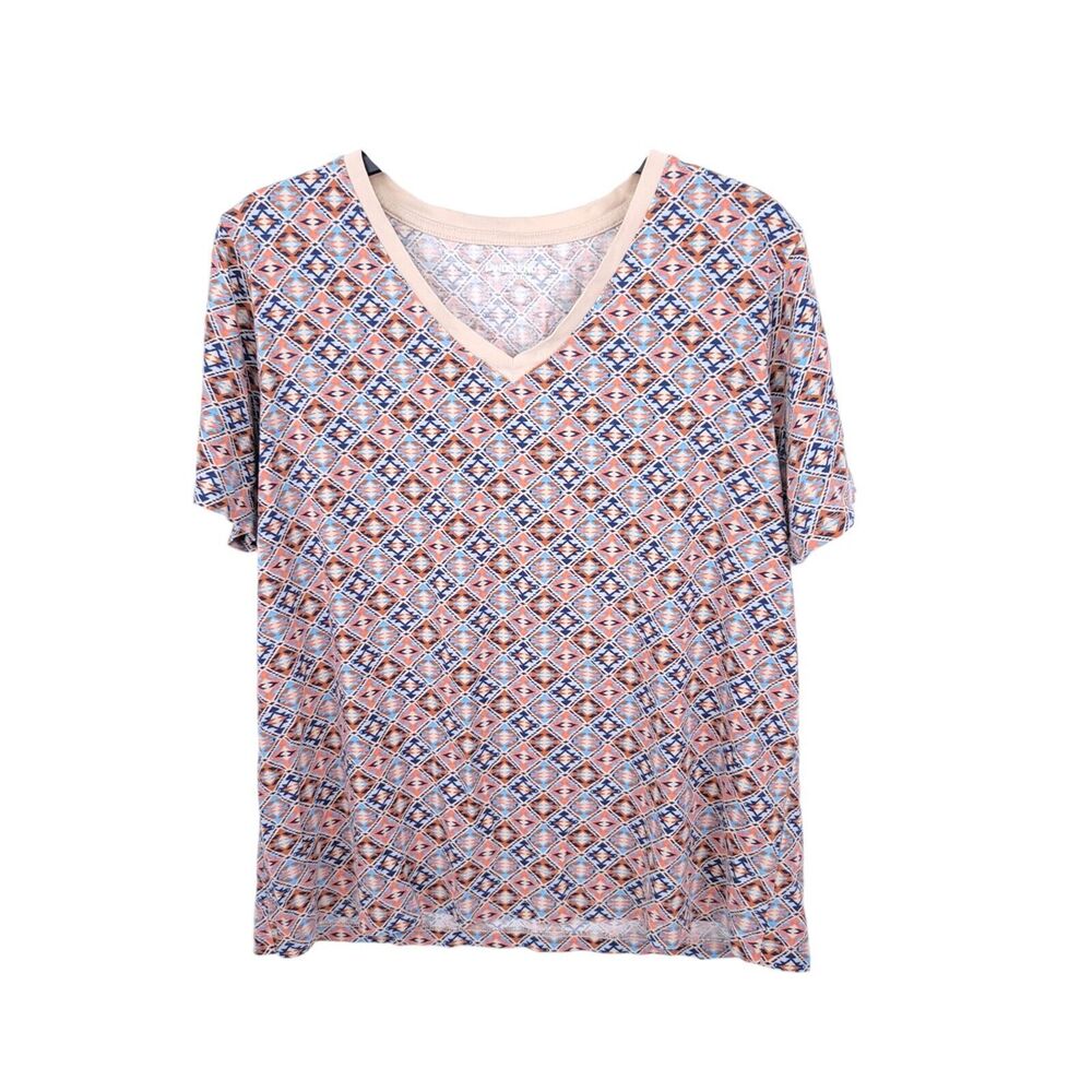 Lands End Shirt Womens Medium Short Sleeve Top Supima Cotton Relaxed Tee Aztec